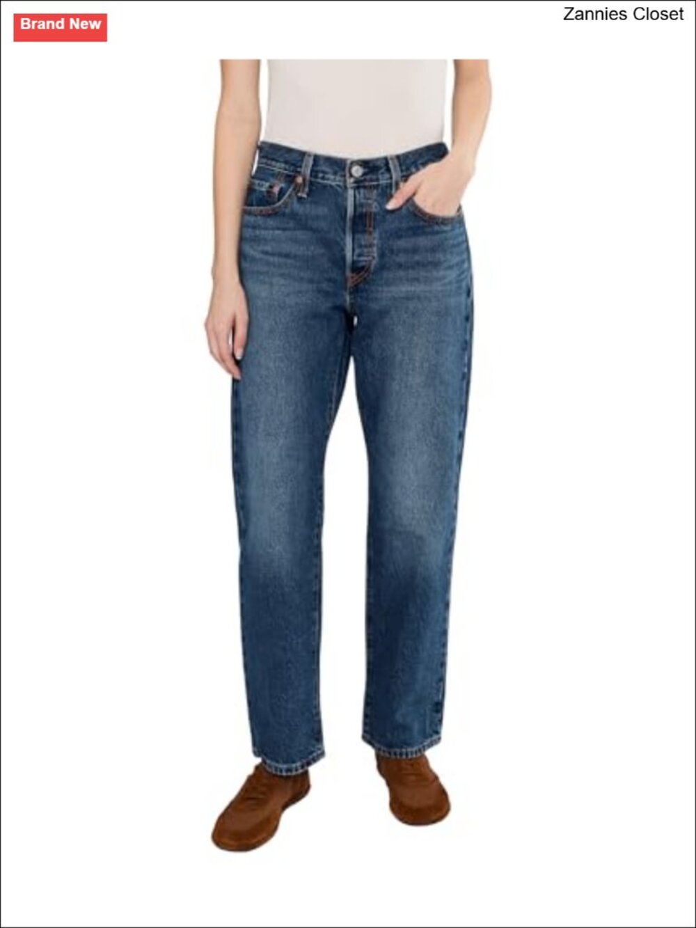 Mid Rise Loose Fit Straight Leg Jeans Button Fly Classic Denim